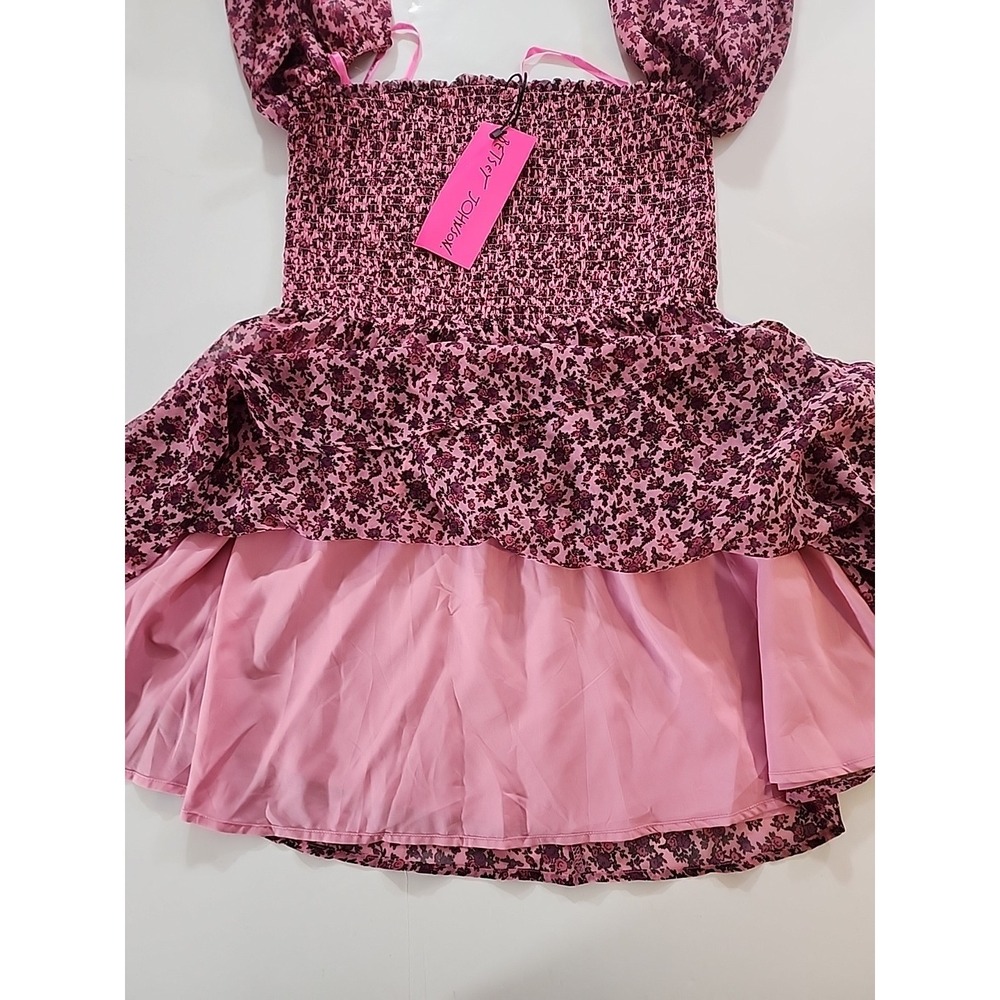Betsey Johnson Pink and Black Floral Smocked Mini Dress - Picture 8 of 11